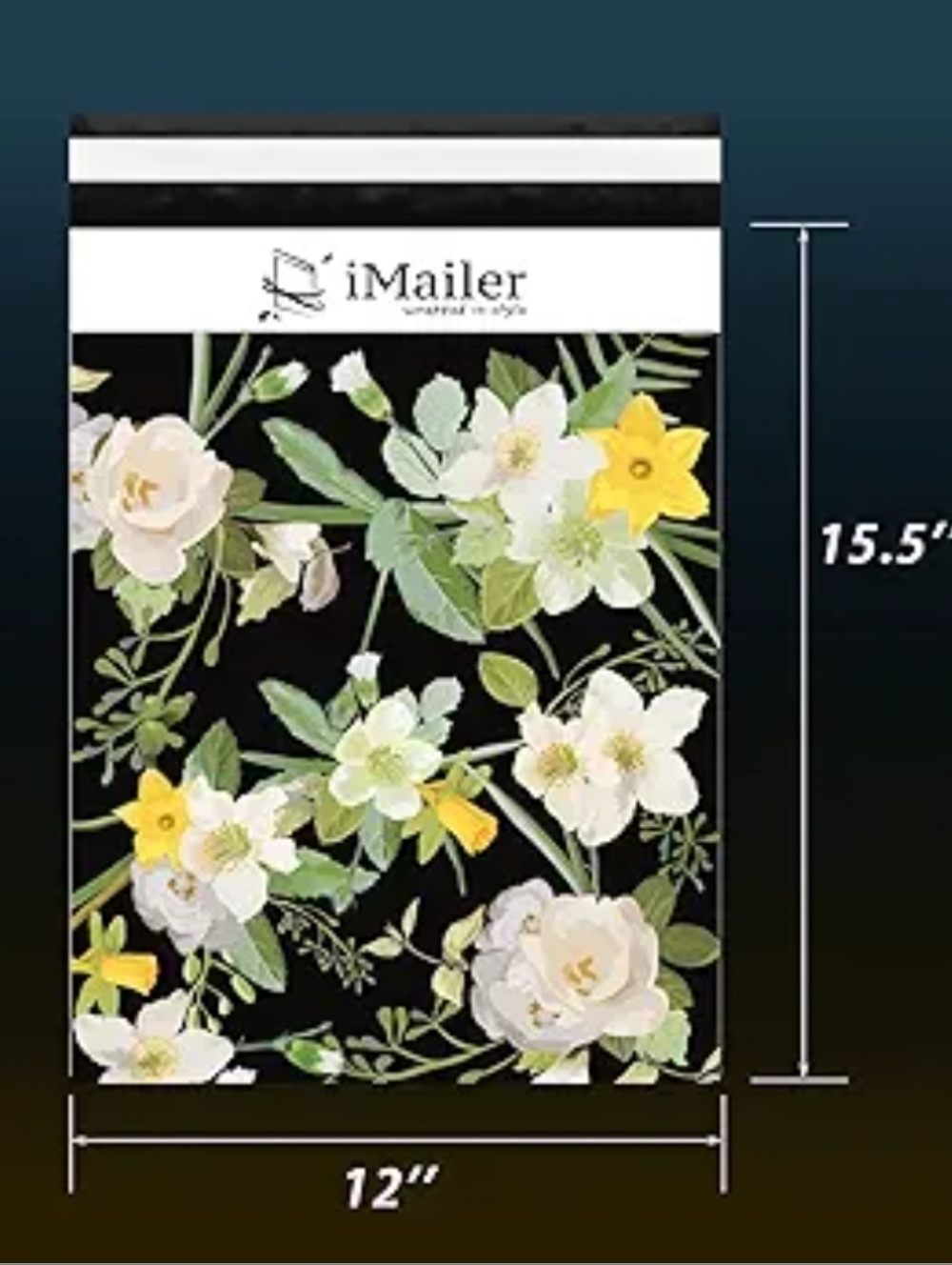 Qty Of 15 Floral Mailer Poly Envelope - Black White & Yellow Flowers 12x15.5